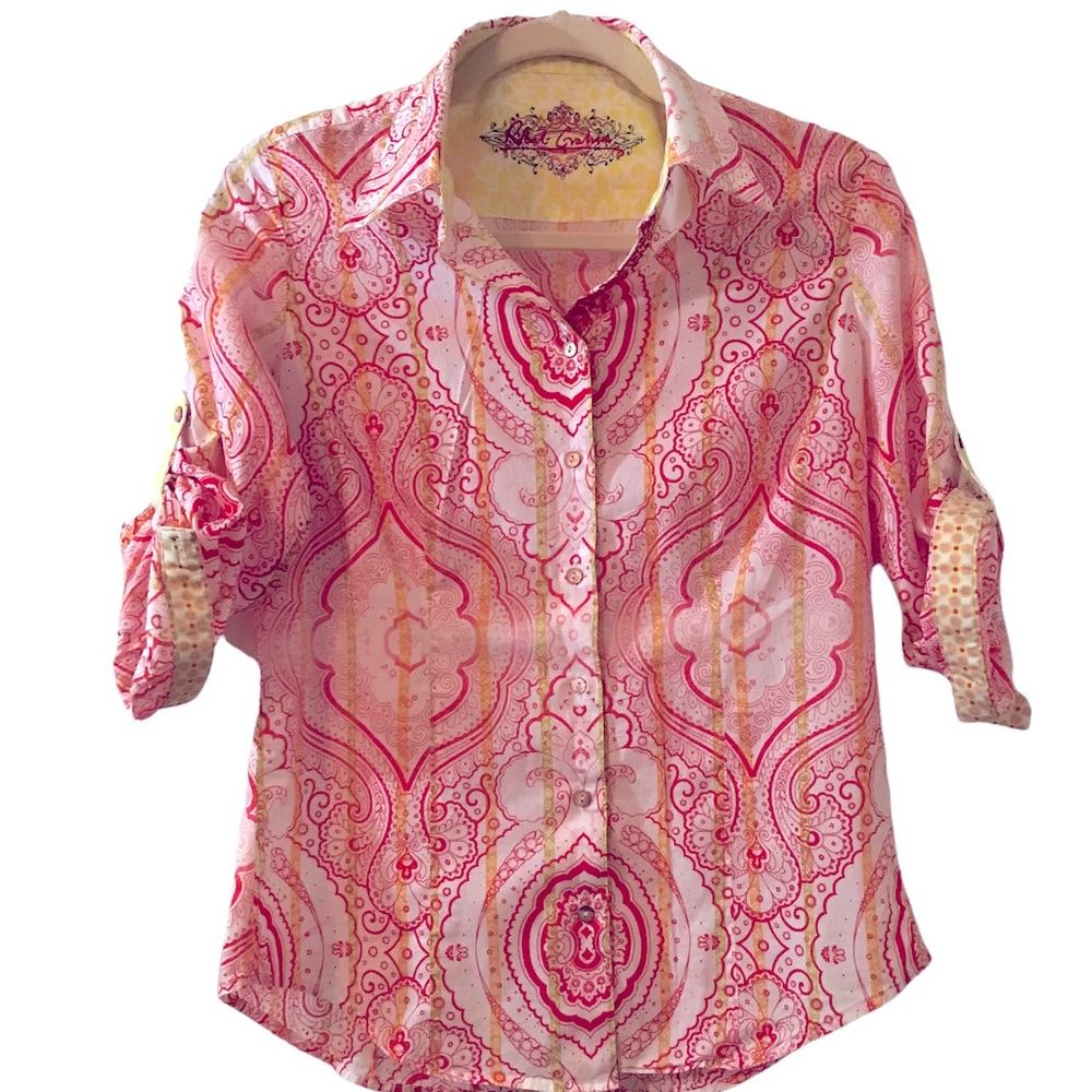 Robert Graham Boho Red And Yellow Button Up - image 2